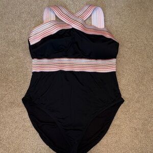 Black and rainbow Striped Women's One Piece Swimsuit